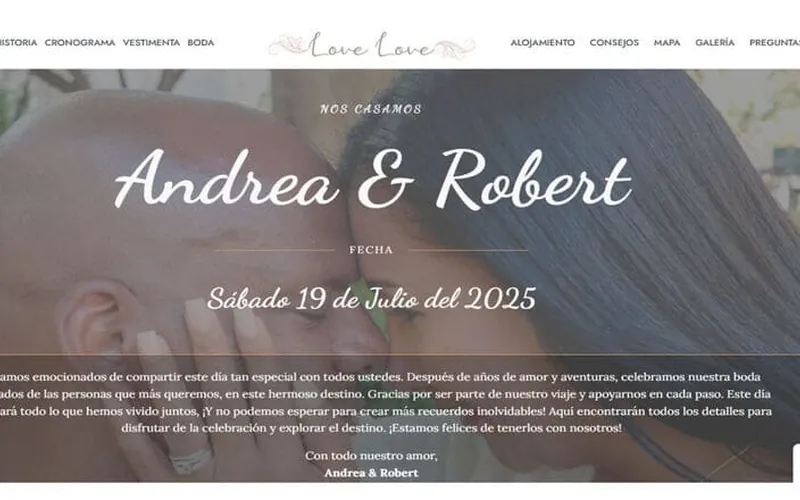Andrea & Robert custom WordPress wedding website
