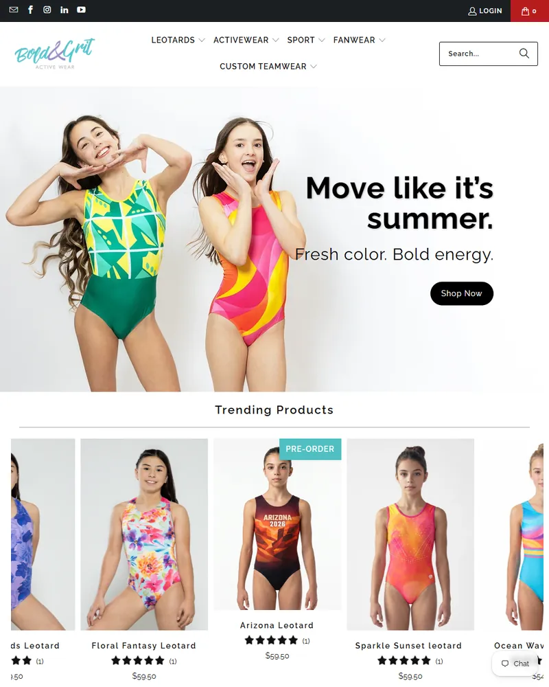 Bold&Grit Shopify store for gymnastics leotards and activewear