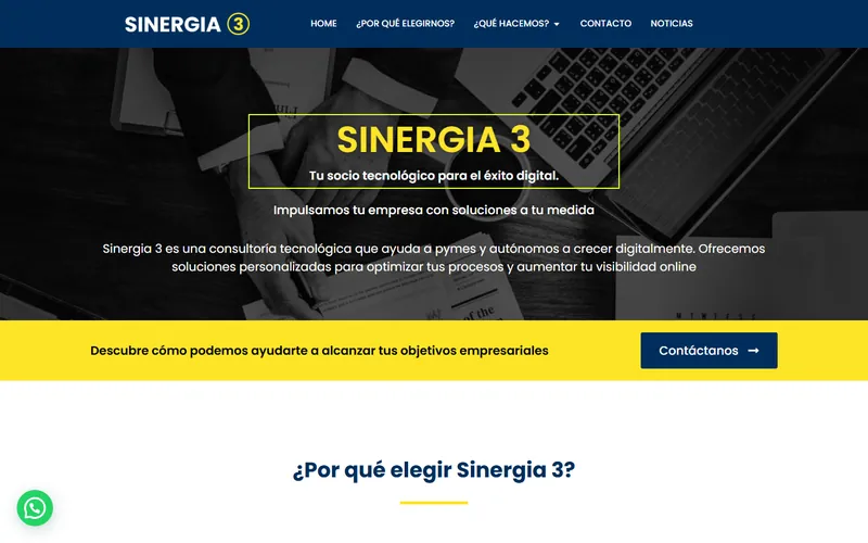 Sinergia 3 Media consultancy website built with Elementor